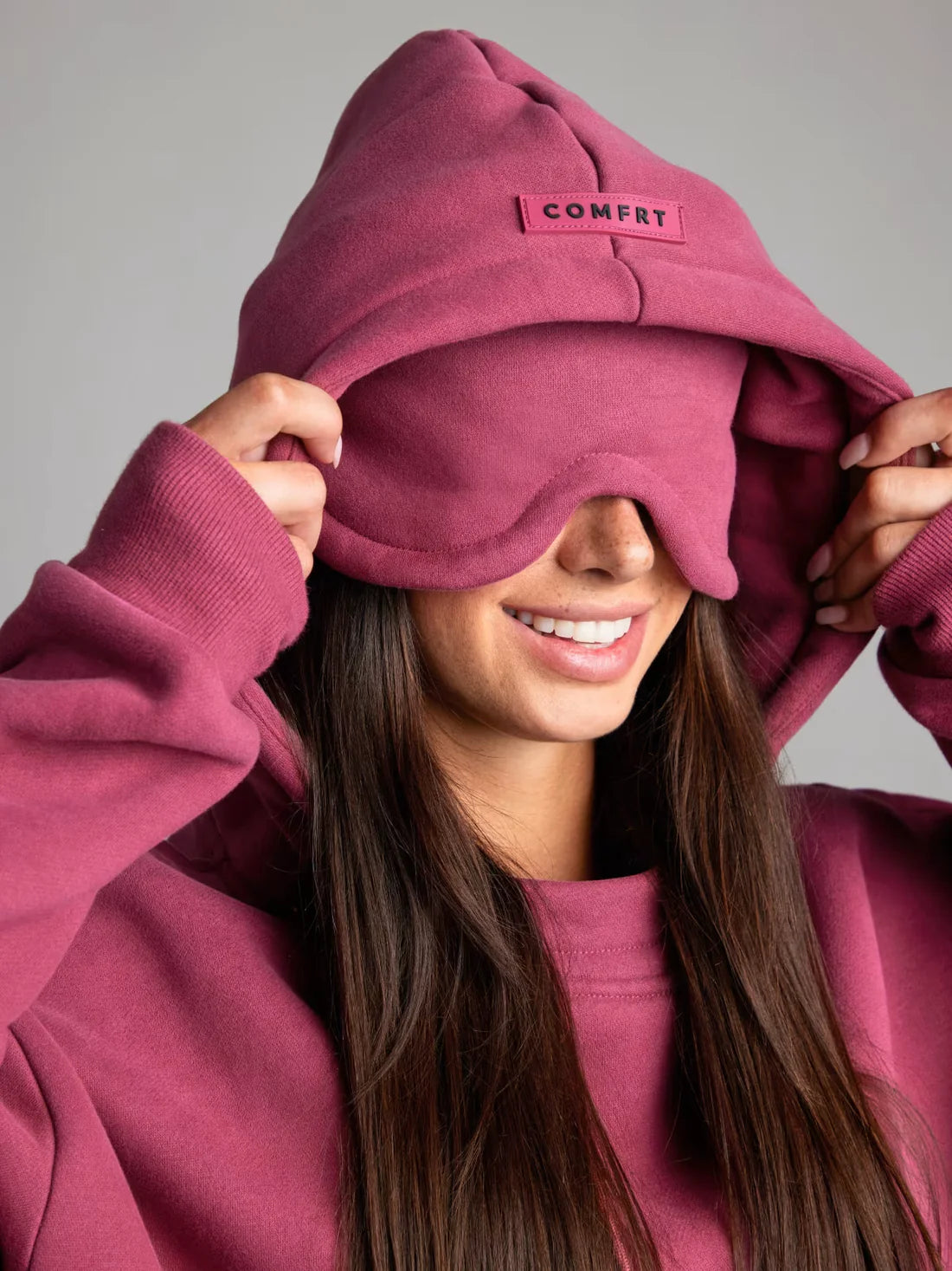 Uyku Maskeli Sweatshirt (Koyu Pembe)