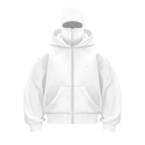 Maskeli Kapüşonlu Sweatshirt (Beyaz)